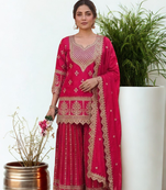 Pink silk sequin embroidery work kurta Sharara and Dupataa 3pc set