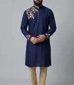Blue dupion silk embroidered kurta set