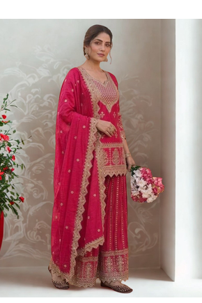Pink silk sequin embroidery work kurta Sharara and Dupataa 3pc set 2