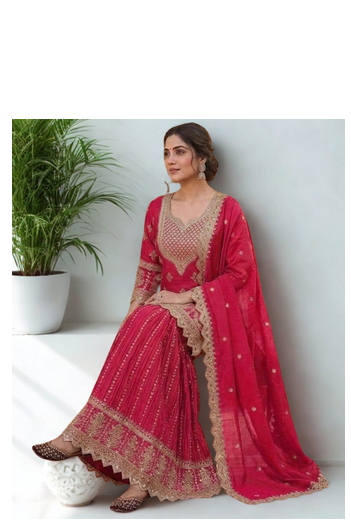 Pink silk sequin embroidery work kurta Sharara and Dupataa 3pc set 3
