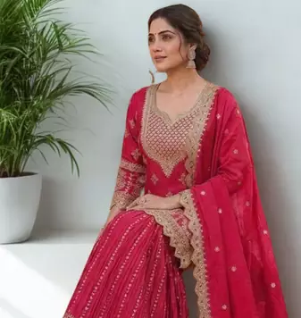 Pink silk sequin embroidery work kurta Sharara and Dupataa 3pc set