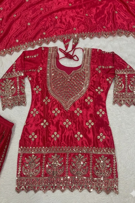 Pink silk sequin embroidery work kurta Sharara and Dupataa 3pc set 4