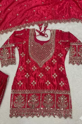 Pink silk sequin embroidery work kurta Sharara and Dupataa 3pc set