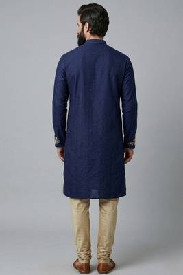 Blue dupion silk embroidered kurta set 2