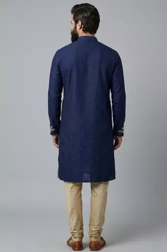 Blue dupion silk embroidered kurta set