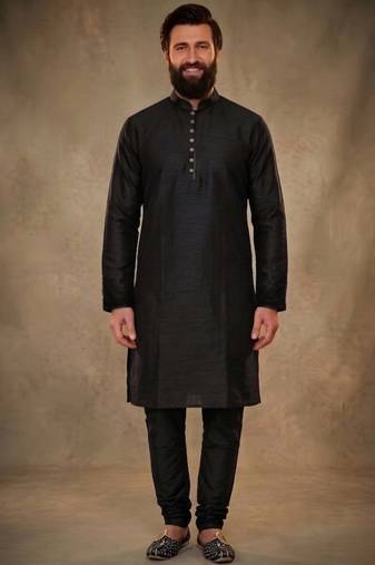 Black dupion silk kurta set
