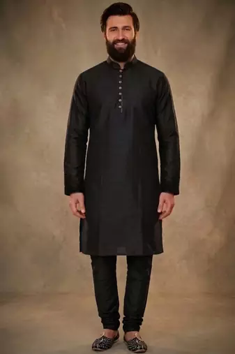 Black dupion silk kurta set