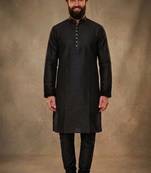 Black dupion silk kurta set