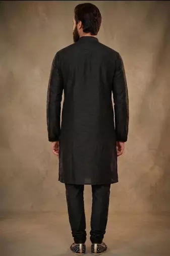Black dupion silk kurta set