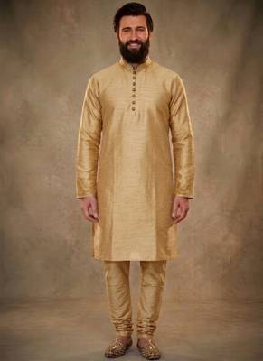 Beige dupion silk kurta set 1