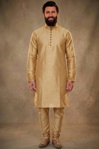 Beige dupion silk kurta set