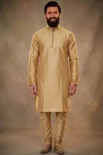 Beige dupion silk kurta set