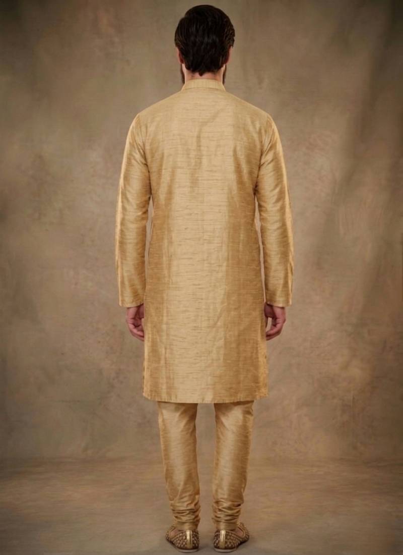 Beige dupion silk kurta set