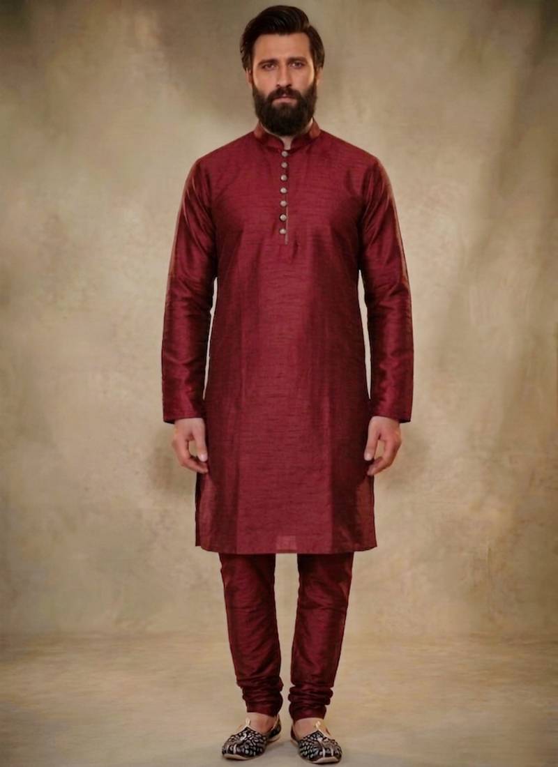 Maroon dupion silk kurta set