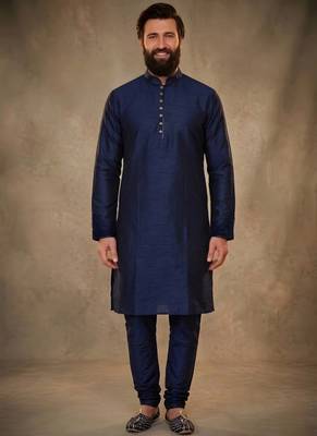 Blue dupion silk kurta set 1