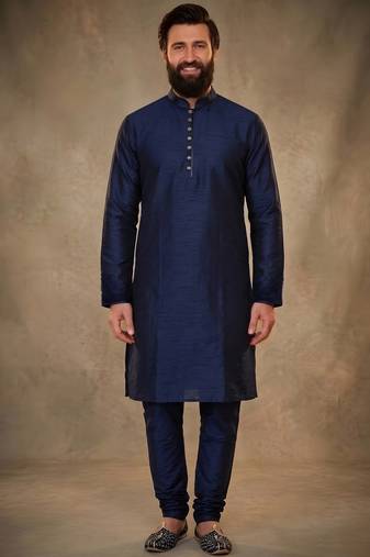 Blue dupion silk kurta set