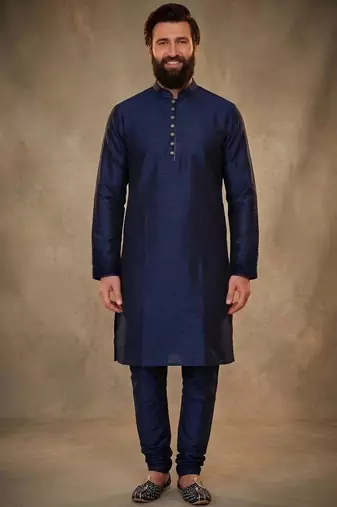 Blue dupion silk kurta set