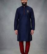 Blue dupion silk embroidered kurta set