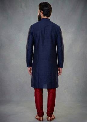 Blue dupion silk embroidered kurta set 2