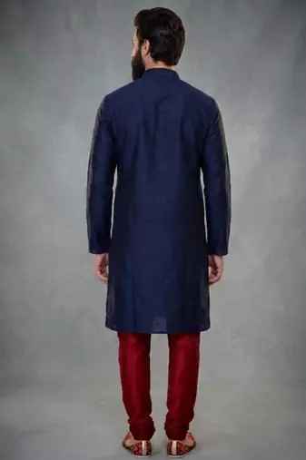 Blue dupion silk embroidered kurta set