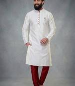 White dupion silk embroidered kurta set