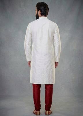 White dupion silk embroidered kurta set 2