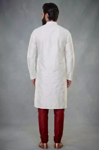White dupion silk embroidered kurta set