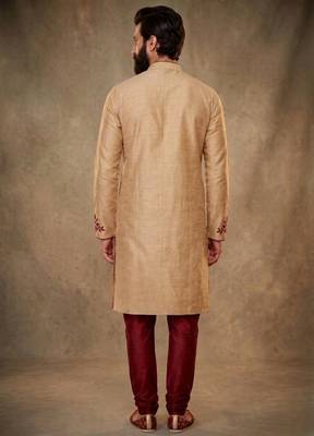 Beige dupion silk embroidered kurta set 2