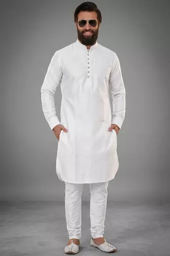 White dupion silk kurta set