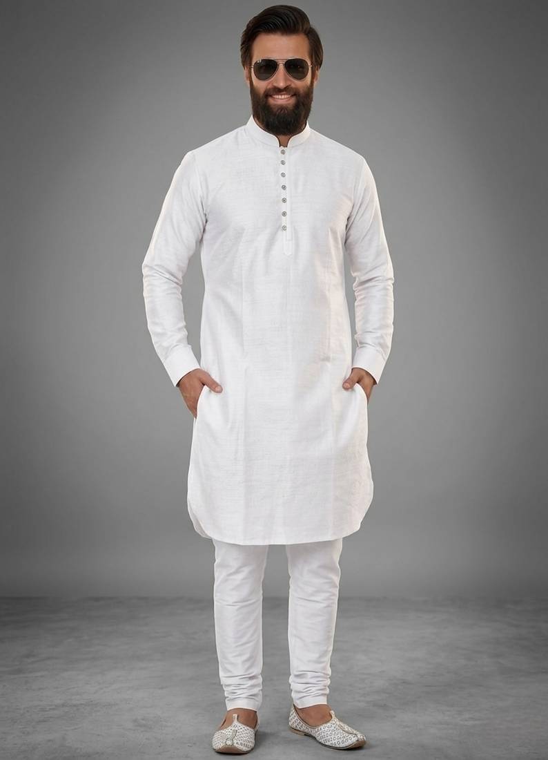 White dupion silk kurta set