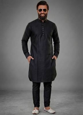 Black dupion silk kurta set 1