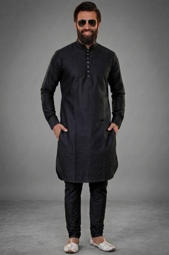 Black dupion silk kurta set