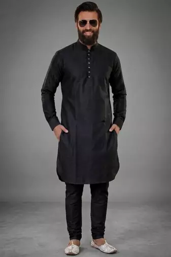 Black dupion silk kurta set