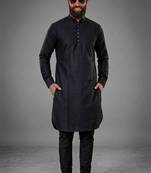Black dupion silk kurta set