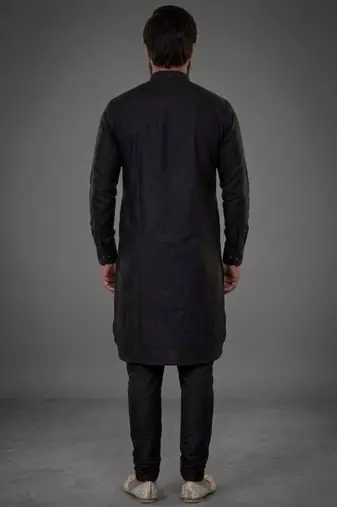 Black dupion silk kurta set
