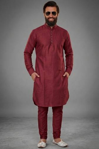 Maroon dupion silk kurta set