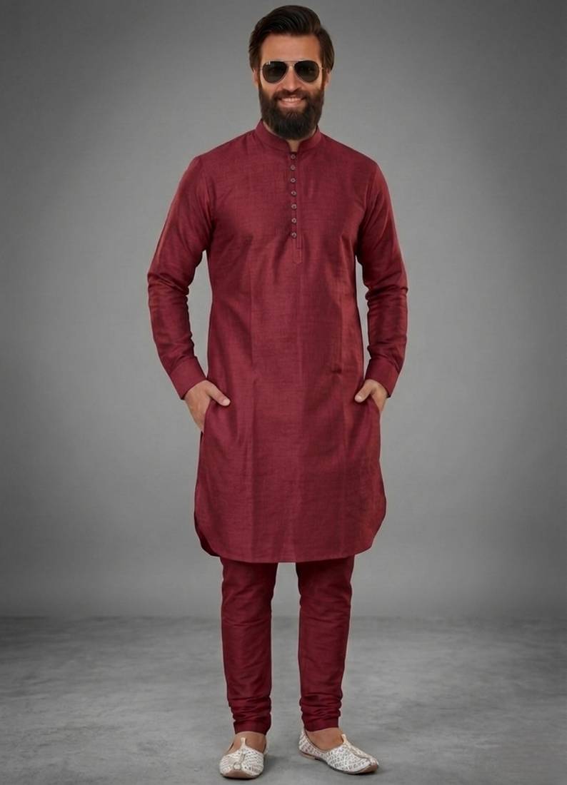 Maroon dupion silk kurta set