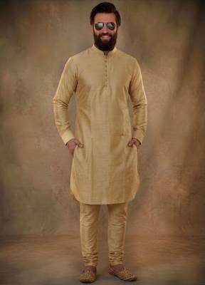 Beige dupion silk kurta set 1