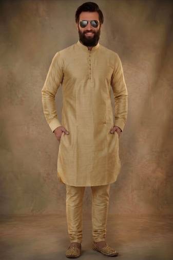 Beige dupion silk kurta set