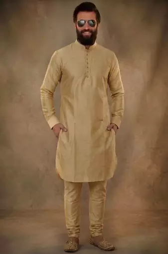 Beige dupion silk kurta set