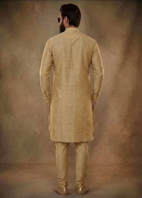 Beige dupion silk kurta set 2