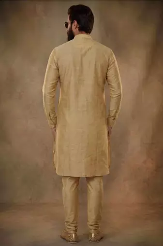 Beige dupion silk kurta set