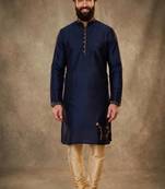 Blue dupion silk embroidered kurta set