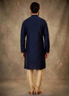 Blue dupion silk embroidered kurta set 2