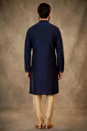 Blue dupion silk embroidered kurta set