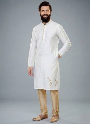 White dupion silk embroidered kurta set 1