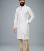 White dupion silk embroidered kurta set