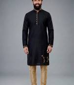 Black dupion silk embroidered kurta set