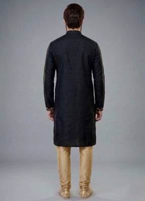 Black dupion silk embroidered kurta set 2