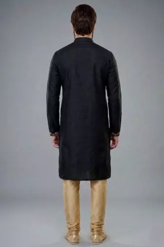 Black dupion silk embroidered kurta set